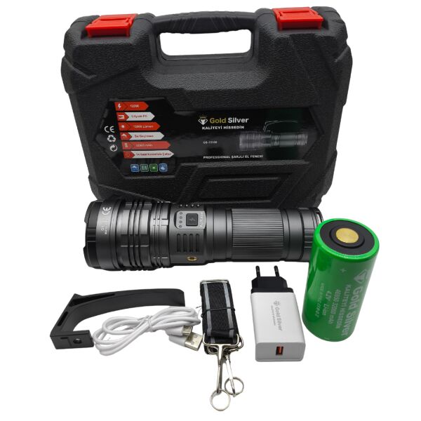 GS-15100  El Feneri - 12.000 Lümen - 32.000 mAh Dev Batarya - 3 KM Menzilli Zoomlu Fener