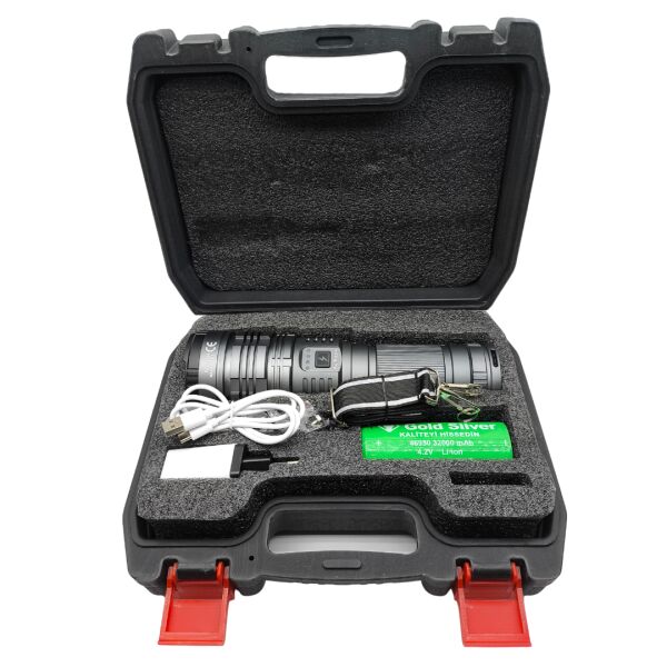 GS-15100  El Feneri - 12.000 Lümen - 32.000 mAh Dev Batarya - 3 KM Menzilli Zoomlu Fener