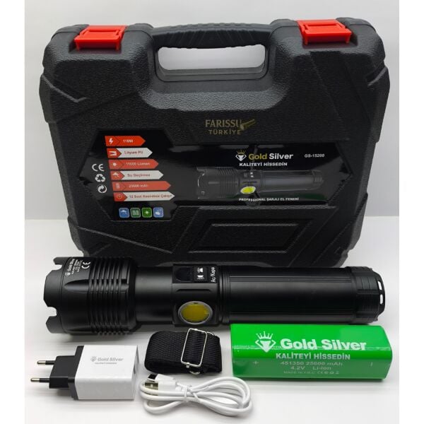 Gold Silver GS-15200 | 110W 11.000 Lümen - 3 KM Menzilli Profesyonel Zoomlu El Feneri