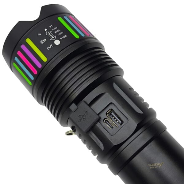 GS-15350 Profesyonel 90W 10000 Lümen Şarjlı El Feneri – 2 KM Menzil & Powerbank Özellikli