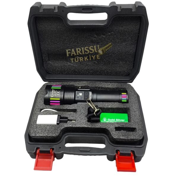 GS-15350 Profesyonel 90W 10000 Lümen Şarjlı El Feneri – 2 KM Menzil & Powerbank Özellikli