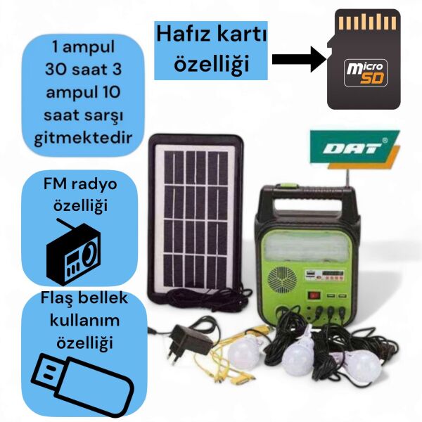dat-9012b solar panelli radyolu çok foksiyonlu kamp feneri