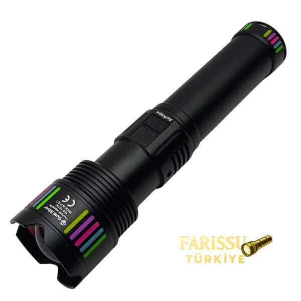 GS-15250 110W 11000 Lümen Profesyonel Şarjlı El Feneri - 2 KM Menzilli Zoomlu Powerbank Özellikli