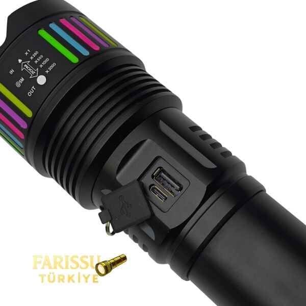 GS-15250 110W 11000 Lümen Profesyonel Şarjlı El Feneri - 2 KM Menzilli Zoomlu Powerbank Özellikli