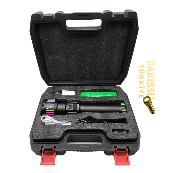 GS-15250 110W 11000 Lümen Profesyonel Şarjlı El Feneri - 2 KM Menzilli Zoomlu Powerbank Özellikli