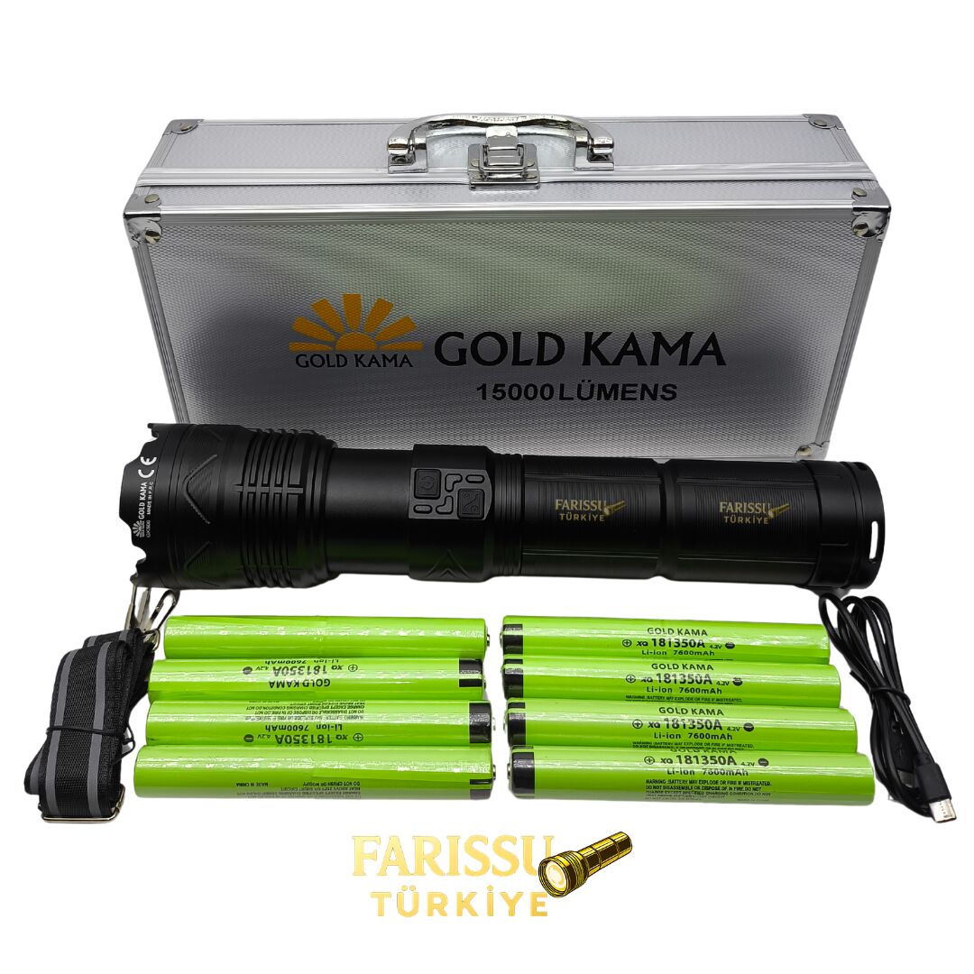 Gold Kama 15000 Lümen Ultra Güçlü Avcı Feneri - 30.400 mAh Kapasite ile 15 Saate Kadar Çalışma