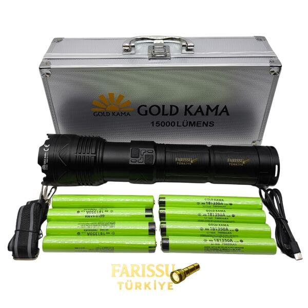 Gold Kama 15000 Lümen Ultra Güçlü Avcı Feneri - 30.400 mAh Kapasite ile 15 Saate Kadar Çalışma