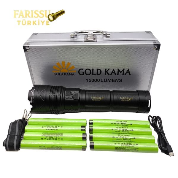 Gold Kama 15000 Lümen Ultra Güçlü Avcı Feneri - 30.400 mAh Kapasite ile 15 Saate Kadar Çalışma