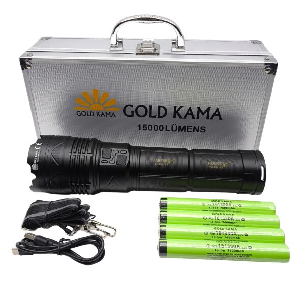 Gold Kama 15000 Lümen Ultra Güçlü Avcı Feneri - 30.400 mAh Kapasite ile 15 Saate Kadar Çalışma