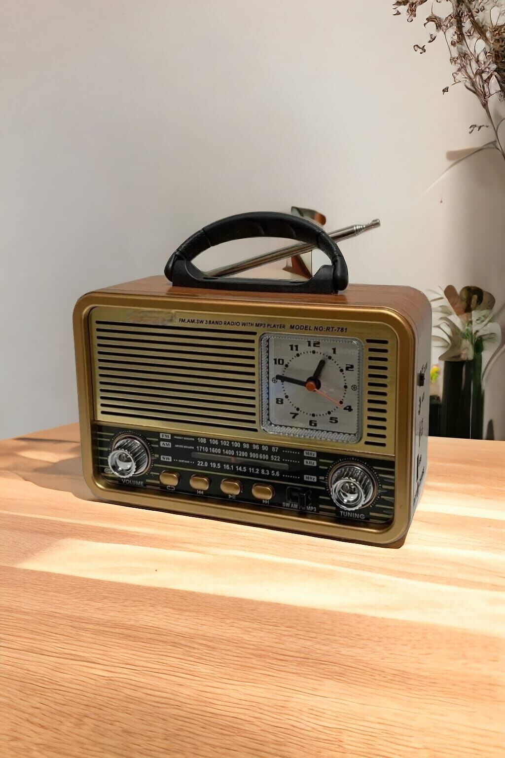 Nostalji Yeni model Rt-781 müzik çalar radyo saat özelikli usb/fm/bt saat
