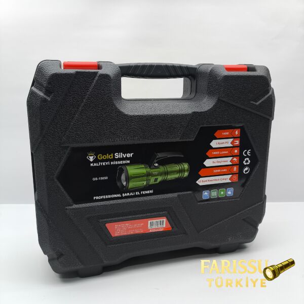 Gold Silver GS-15050 Profesyonel Şarjlı El Feneri - 14.000 Lümen / 32.000 mAh Dev Batarya