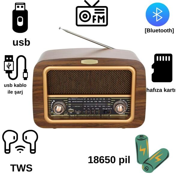 gerçek ahşap eskitme görünümlü büyük boy nostajik radyo