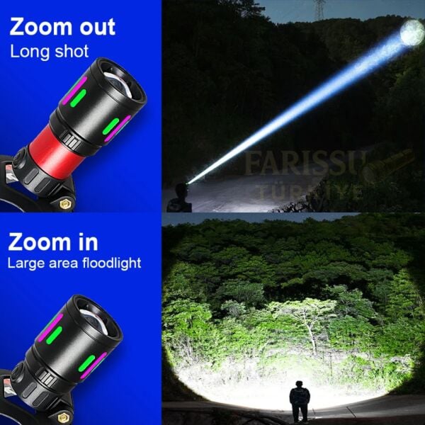 3000 Lümen Şarjlı Zoomlu Kafa Lambası - 1 KM Menzilli, IPX6 Su Geçirmez