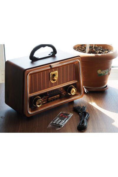 Nostaljik Radyo Gerçek Ahşap Eskitme Görünümlü Bluetooth Hoparlör Büyük Boy Mp3 Çalar Müzik Kutusu