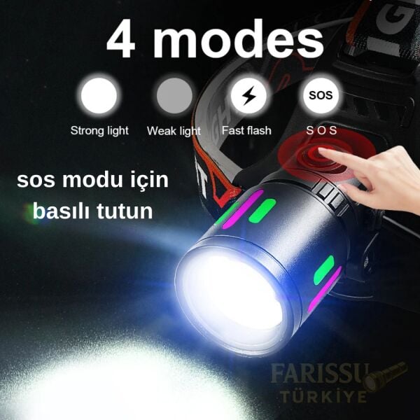 Avantajlı Paket 3000 Lümen Şarjlı Zoomlu Kafa Lambası + 4 ADET 18650 PİL DAHİL - 1 KM Menzilli