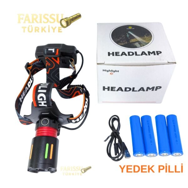 Avantajlı Paket 3000 Lümen Şarjlı Zoomlu Kafa Lambası + 4 ADET 18650 PİL DAHİL - 1 KM Menzilli