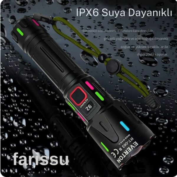 RT-063 B 60W 6000 Lümen Ultra Güçlü Beyaz Lazer LED El Feneri - 2 KM Menzilli & Powerbank Özellikli