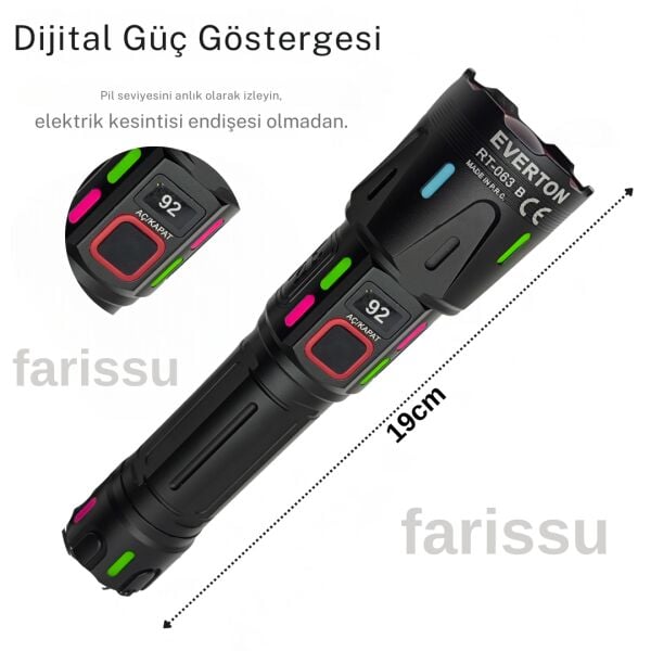 RT-063 B 60W 6000 Lümen Ultra Güçlü Beyaz Lazer LED El Feneri - 2 KM Menzilli & Powerbank Özellikli