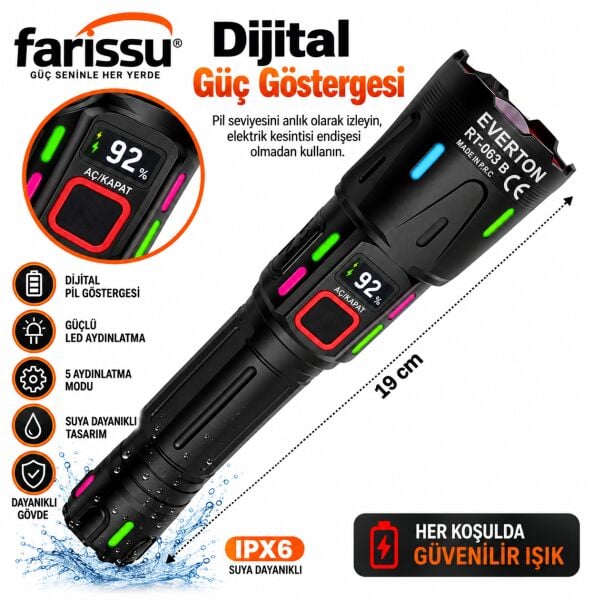 RT-063 B 60W 6000 Lümen Ultra Güçlü Beyaz Lazer LED El Feneri - 2 KM Menzilli & Powerbank Özellikli