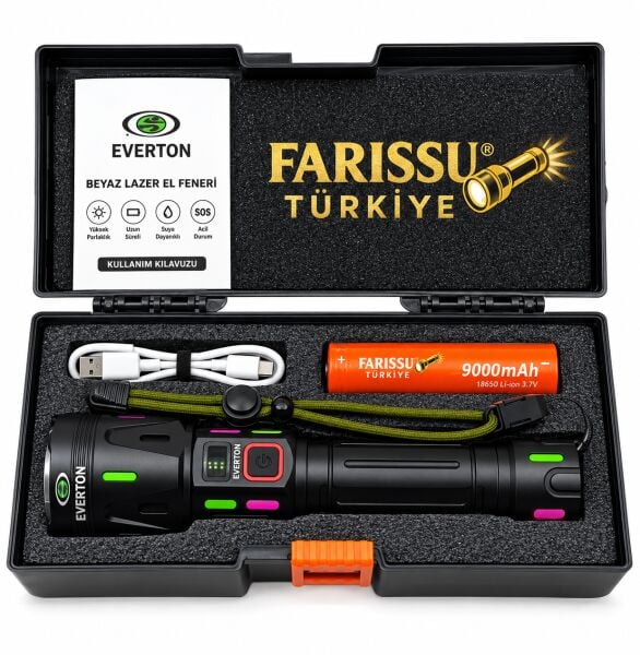RT-063 B 60W 6000 Lümen Ultra Güçlü Beyaz Lazer LED El Feneri - 2 KM Menzilli & Powerbank Özellikli
