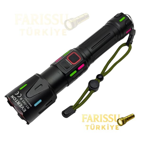 RT-063 B 60W 6000 Lümen Ultra Güçlü Beyaz Lazer LED El Feneri - 2 KM Menzilli & Powerbank Özellikli
