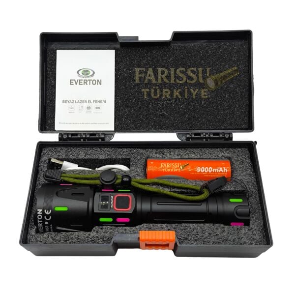 RT-063 B 60W 6000 Lümen Ultra Güçlü Beyaz Lazer LED El Feneri - 2 KM Menzilli & Powerbank Özellikli