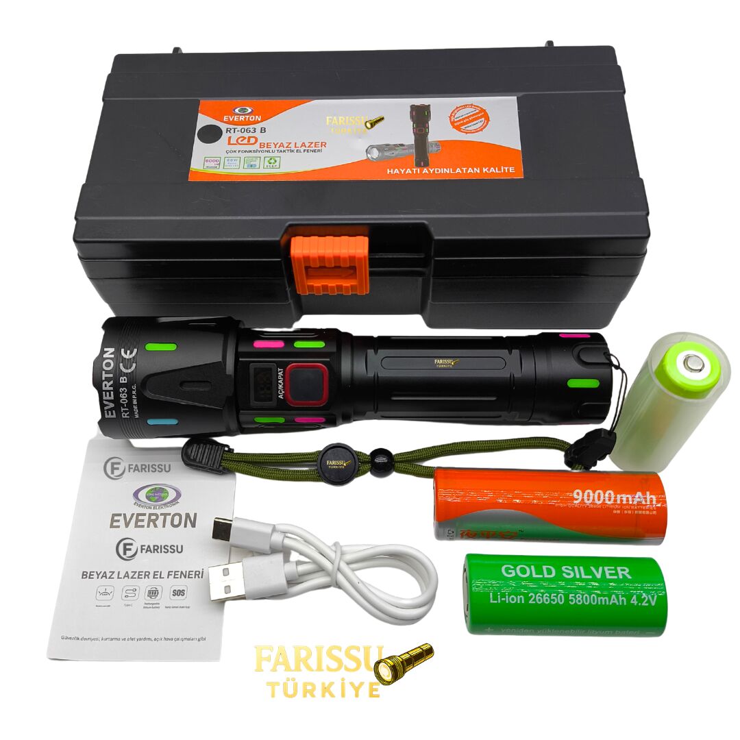 AVANTAJLI PAKET RT-063 B 60W 6000 Lümen Beyaz Lazer Fener - Yedek Pil Setli