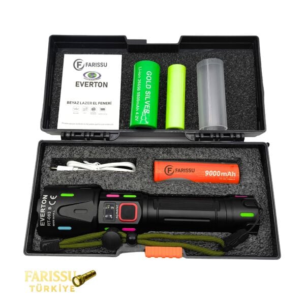 AVANTAJLI PAKET RT-063 B 60W 6000 Lümen Beyaz Lazer Fener - Yedek Pil Setli