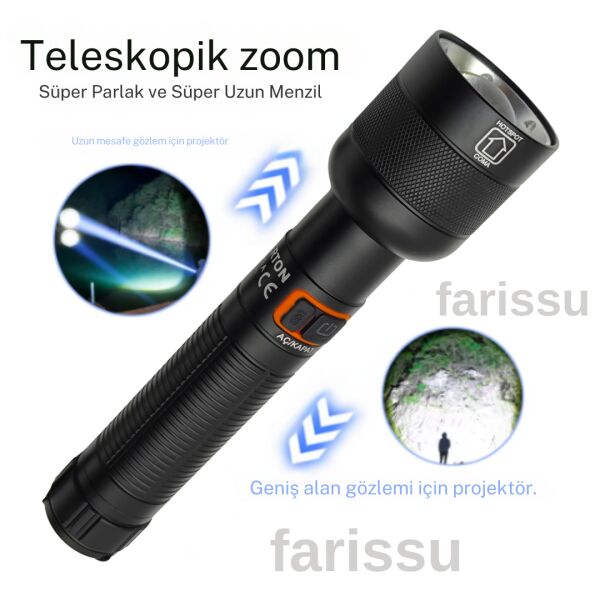 Everton RT-063 A Beyaz Lazer Taktik El Feneri - 30W 2000 Lümen Profesyonel Aydınlatma