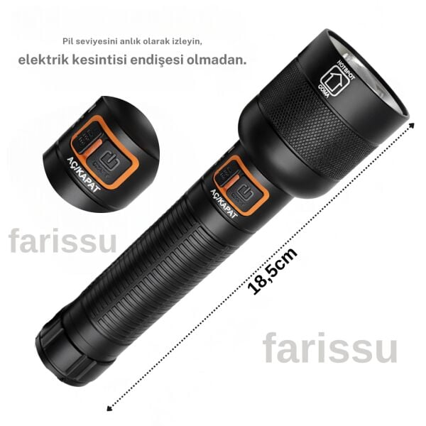 Everton RT-063 A Beyaz Lazer Taktik El Feneri - 30W 2000 Lümen Profesyonel Aydınlatma