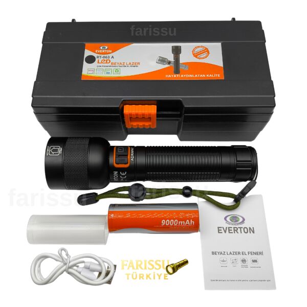 Everton RT-063 A Beyaz Lazer Taktik El Feneri - 30W 2000 Lümen Profesyonel Aydınlatma