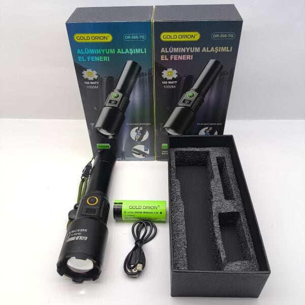 Gold Orion OR-508-TG 100W Ultra Parlak 6000 Lümen Şarjlı El Feneri