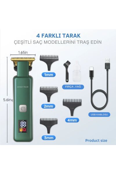 Turbo serisi dijital şarj göstergeli pro saç sakal vucut kıl kesme makinesi Yeşil