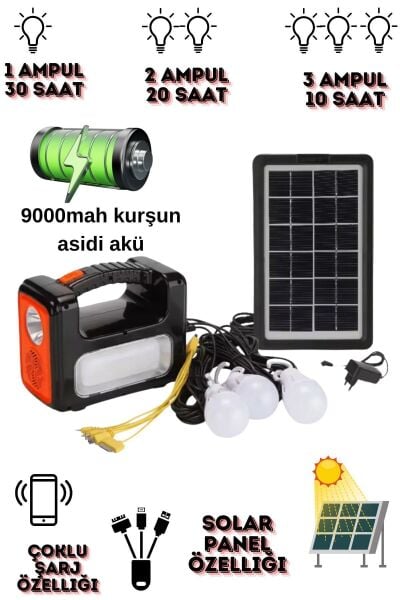 Güneş Enerjisi Aydınlatma Kiti - Şarj Edilebilir Çok Amaçlı Acil Durum Işığı Bağ Evi Köy