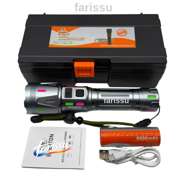 Everton RT-063 B Beyaz Lazer Taktik El Feneri - 60W, 6000 Lümen, 2km Menzilli