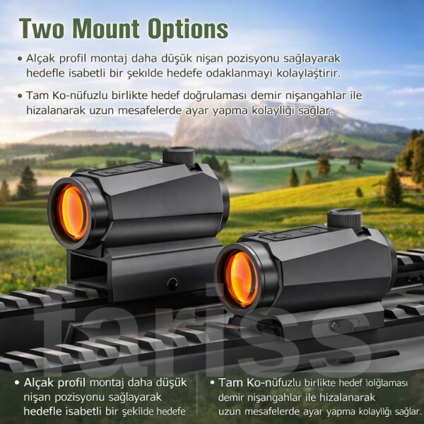 Romeo 5 Hareket Sensörlü Kırmızı Nokta Optik Nişangah - 2 MOA Red Dot (Çift Ayaklı Full Set)