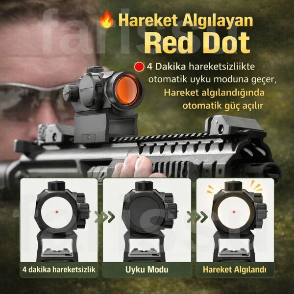 Romeo 5 Hareket Sensörlü Kırmızı Nokta Optik Nişangah - 2 MOA Red Dot (Çift Ayaklı Full Set)