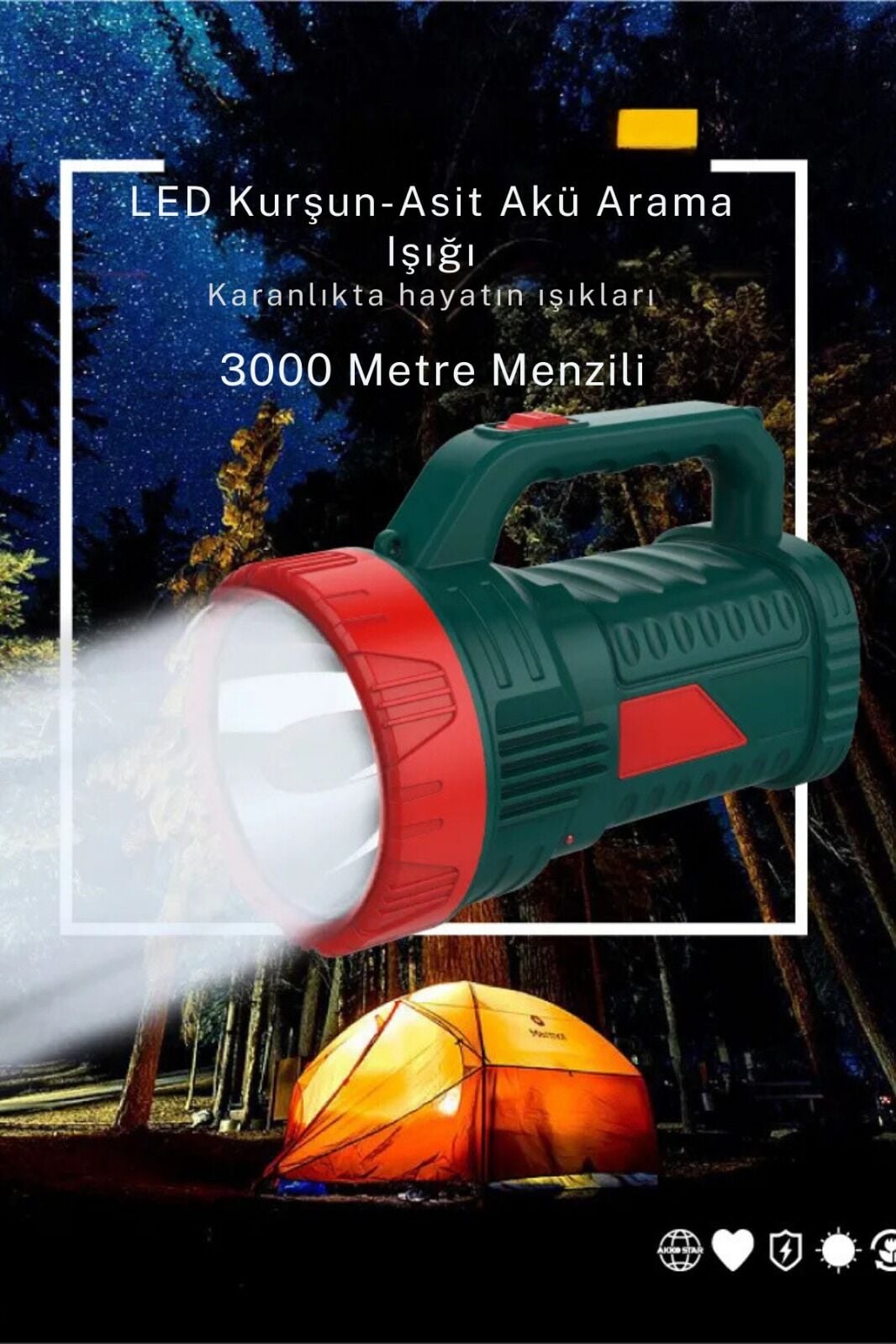 Kama Ultra Güçlü 3000 Metre Mesafeli 8 Saat Çalışma Süreli5w El Feneri Projektör Gk-6608