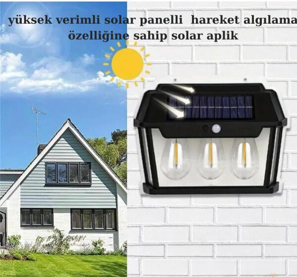 Solar penelli hareket algılama sensörlü otomatik kapanma özelliğine sahip kızıl ötesi aplik