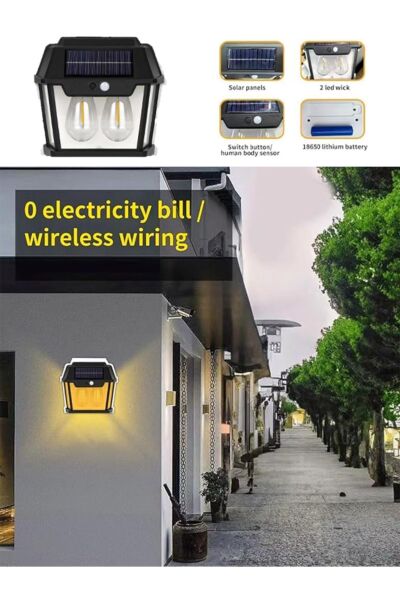 2 adet sensörlü Güneş Enerjili Bahçe Aydınlatma Duvar Lambası  Su Geçirmez Güneş  enerjili aplik