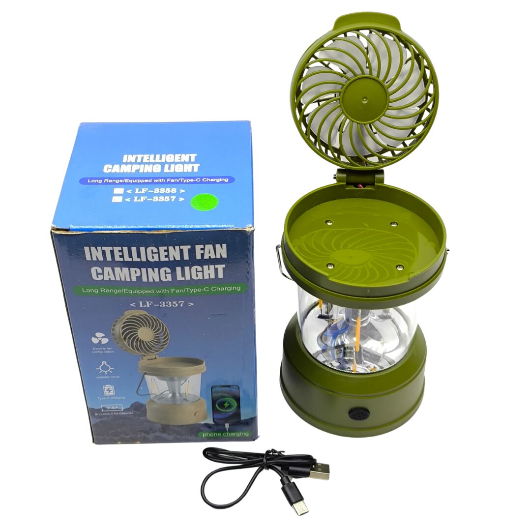 Akıllı Kamp Lambası ve Vantilatör – Type-C Şarjlı, Powerbank Özellikli, 2 Kademeli Gün Işığı LED Fener