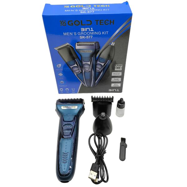 SK-577 3’ü 1 Arada Erkek Bakım Seti - Şarjlı Tıraş Makinesi, Burun Kılı Temizleme ve Saç Kesme