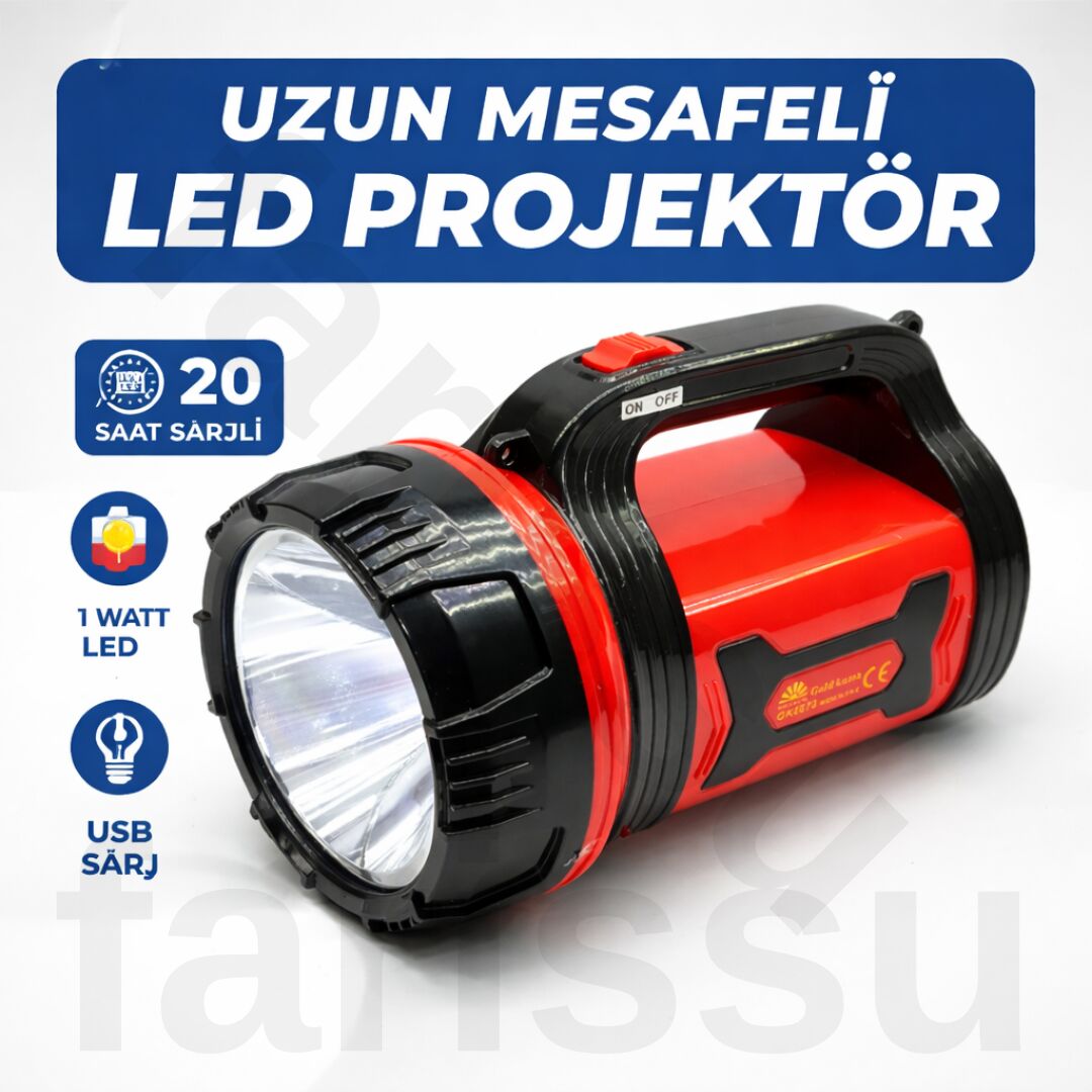 GoldKama GK6670 Uzun Mesafeli 10W CREE LED Şarjlı Projektör El Feneri - 20 Saat Çalışma Süresi