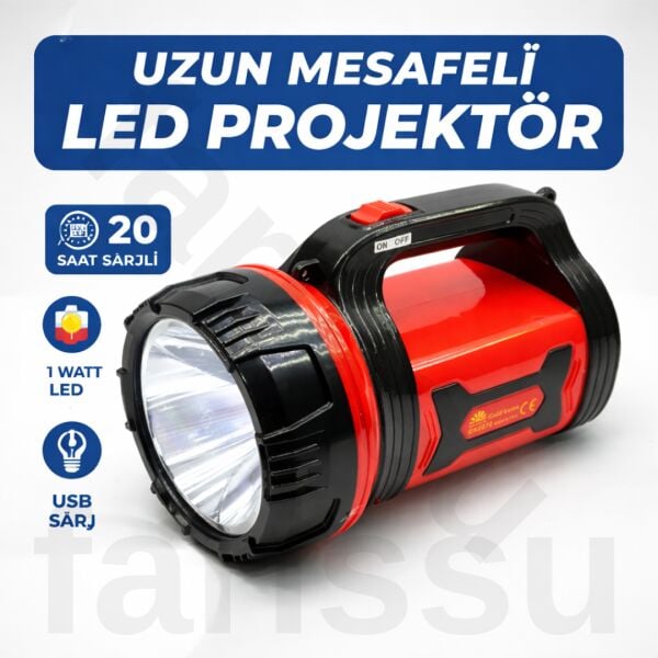 GoldKama GK6670 Uzun Mesafeli 10W CREE LED Şarjlı Projektör El Feneri - 20 Saat Çalışma Süresi