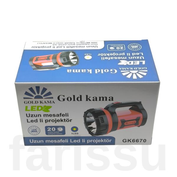 GoldKama GK6670 Uzun Mesafeli 10W CREE LED Şarjlı Projektör El Feneri - 20 Saat Çalışma Süresi