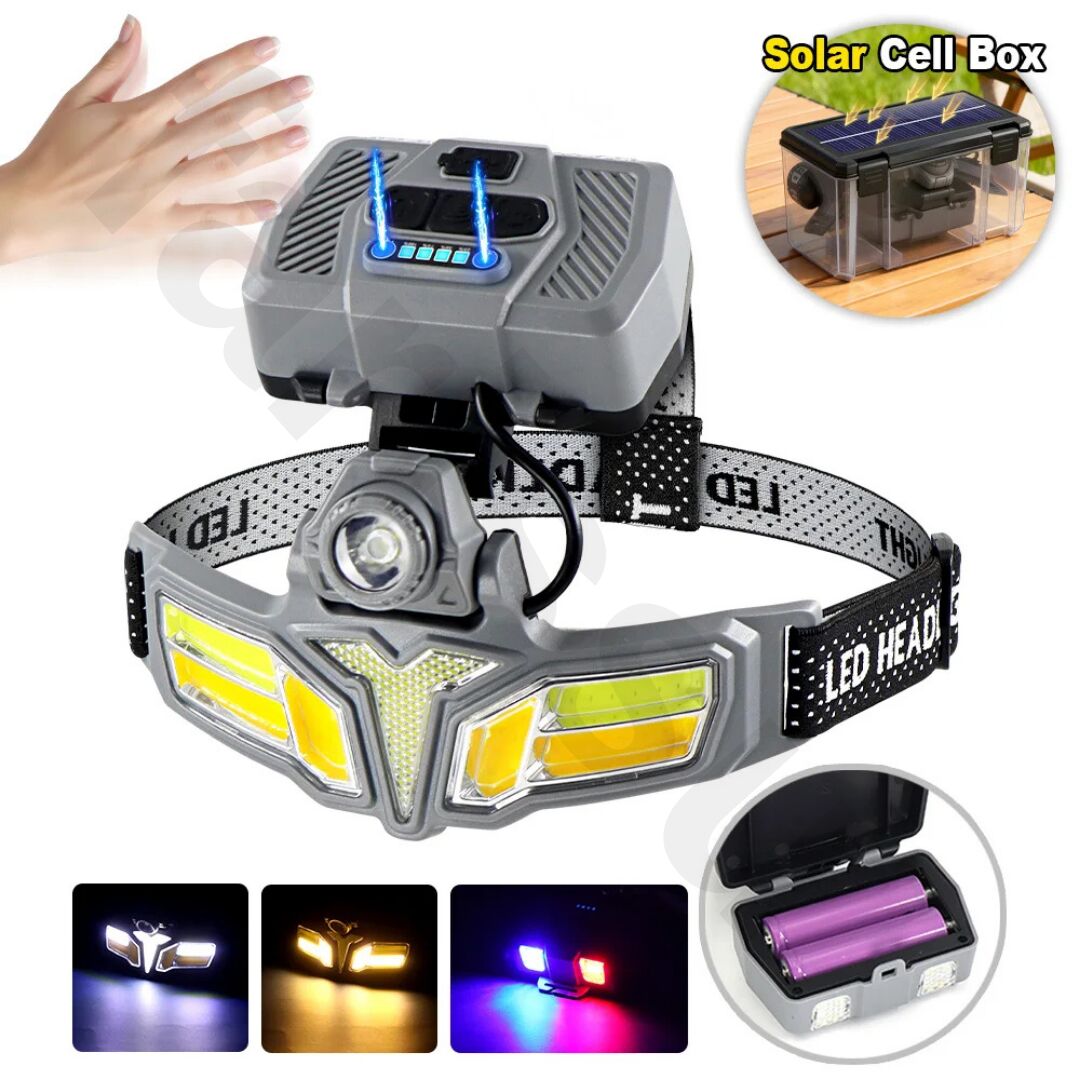 Çift Enerjili Profesyonel LED Kafa Lambası: Güneş Panelli Şarj Kutusu ve Hareket Sensörü