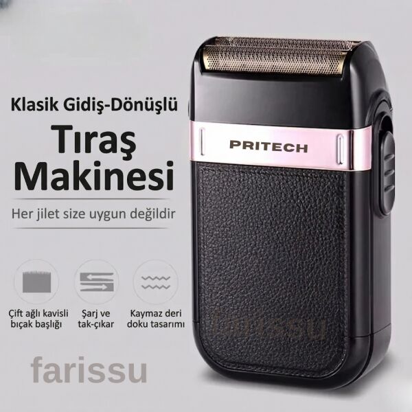 Pritech RF-1551 Şarjlı Erkek Tıraş Makinesi - Deri Kaplama 3D Yüzer Başlık Sinekkaydı Tıraş Makinesi