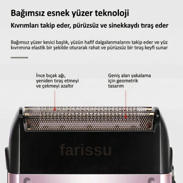 Pritech RF-1551 Şarjlı Erkek Tıraş Makinesi - Deri Kaplama 3D Yüzer Başlık Sinekkaydı Tıraş Makinesi