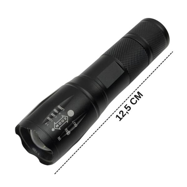 Güçlü LED El Feneri - Ayarlanabilir Zoomlu Taktik Fener (3 Adet Pil ile Çalışır)