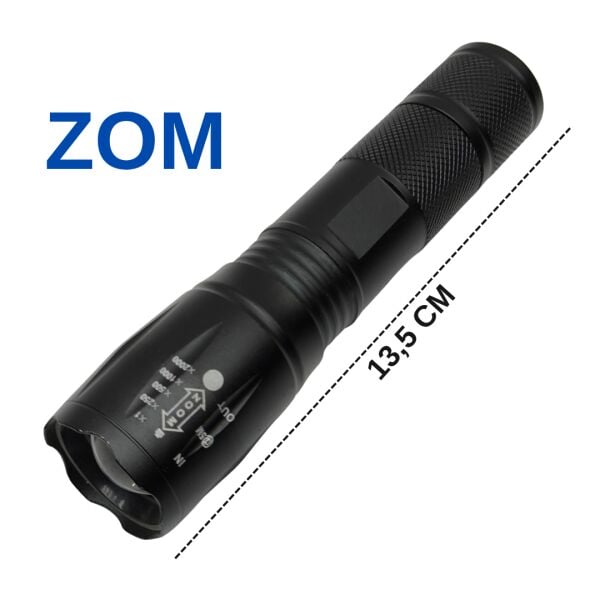 Güçlü LED El Feneri - Ayarlanabilir Zoomlu Taktik Fener (3 Adet Pil ile Çalışır)